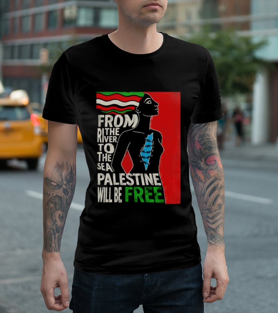 From The River To The Sea Palestine Will Be Free Woman Palestinian Flag Map T-Shirt