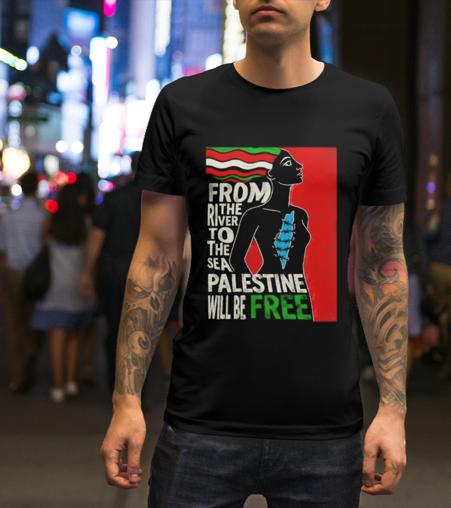 From The River To The Sea Palestine Will Be Free Woman Palestinian Flag Map T-Shirt