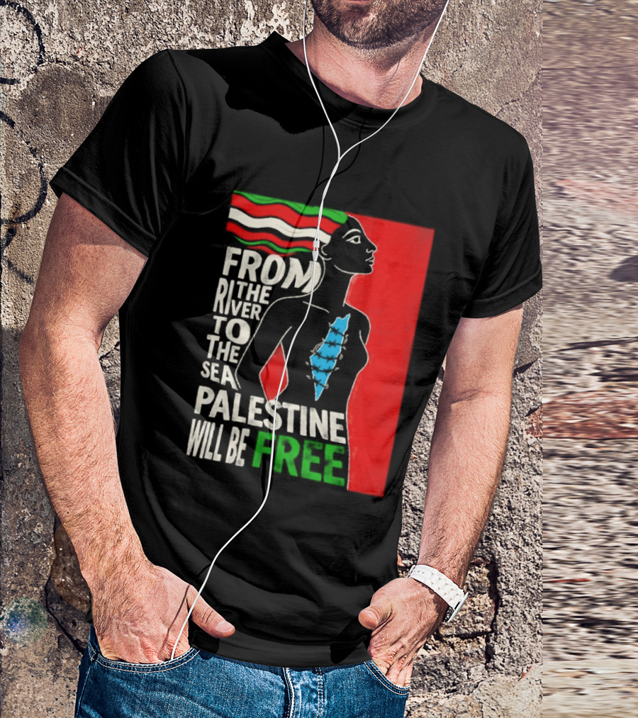 From The River To The Sea Palestine Will Be Free Woman Palestinian Flag Map T-Shirt