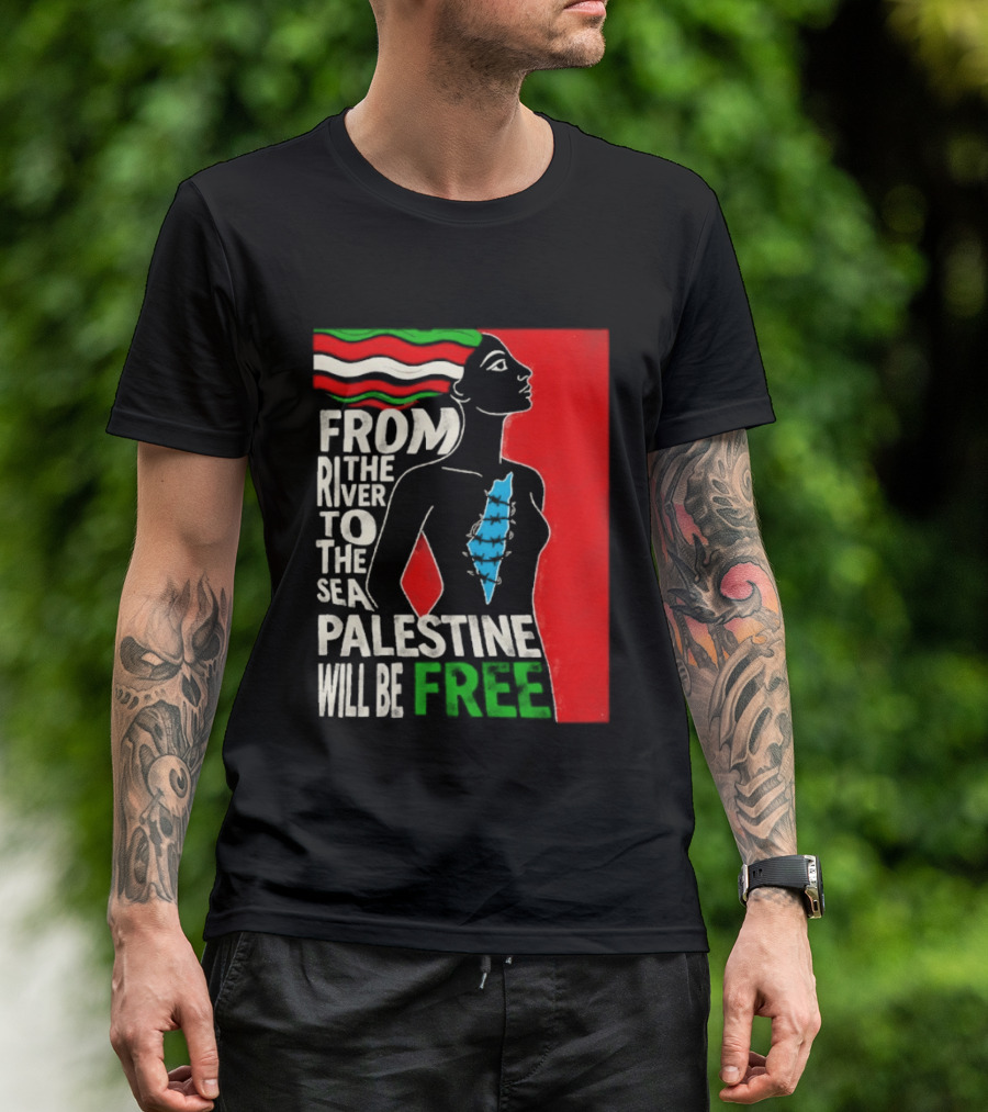 From The River To The Sea Palestine Will Be Free Woman Palestinian Flag Map T-Shirt