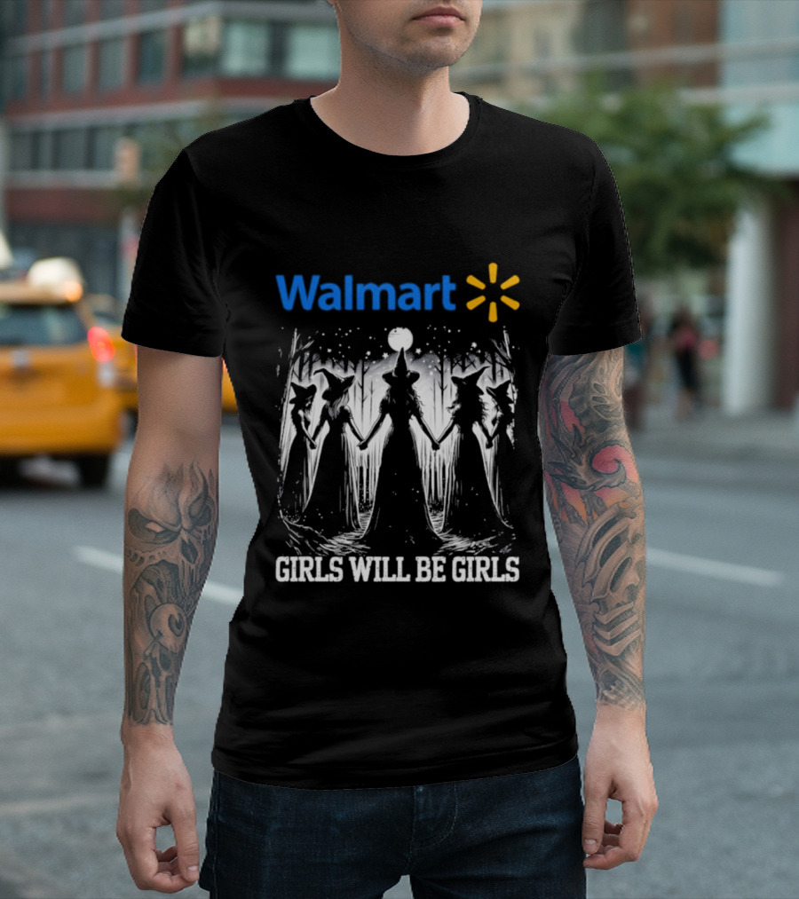 Walmart Girls Will Be Girls Witch Halloween Moonlit Scene T-Shirt