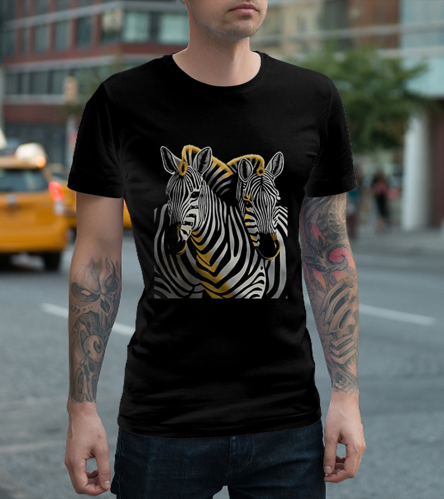 The Couple Of Zebras Striped Duo Art With Golden Highlights T-Shirt