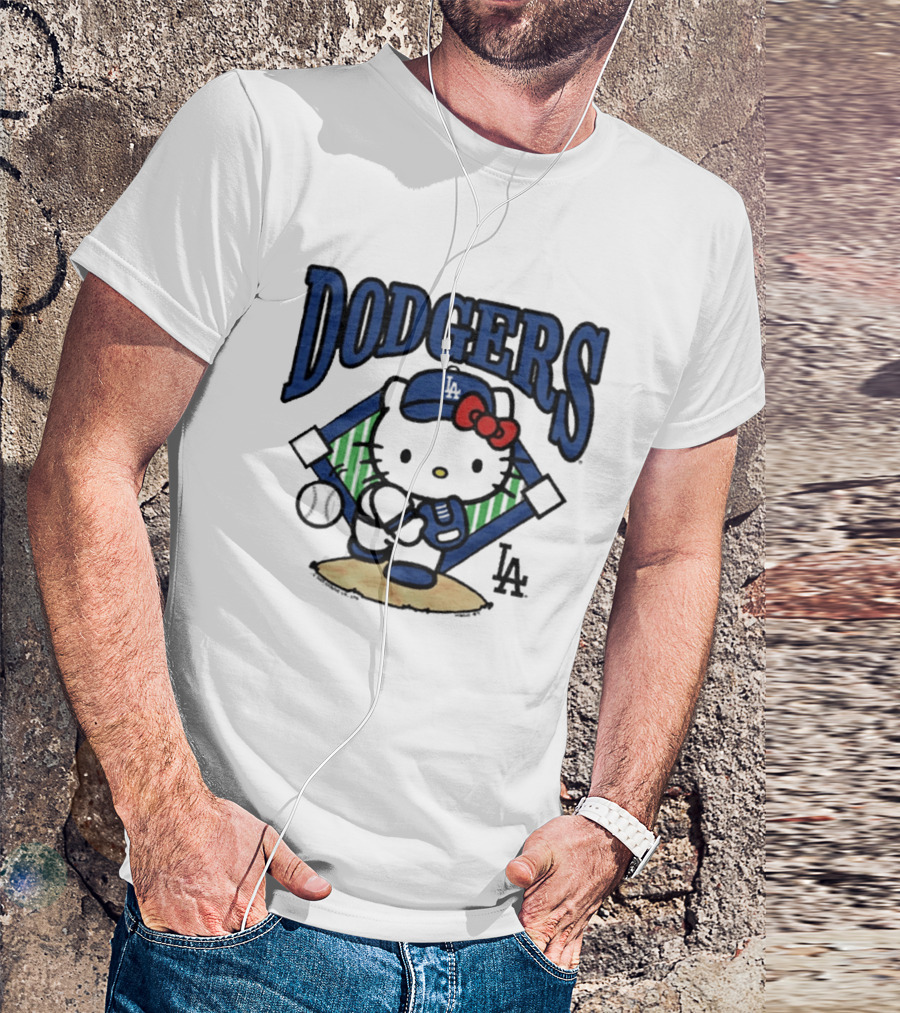 Hello Kitty Los Angeles Dodgers Baseball Crossover Fan Merchandise T-Shirt