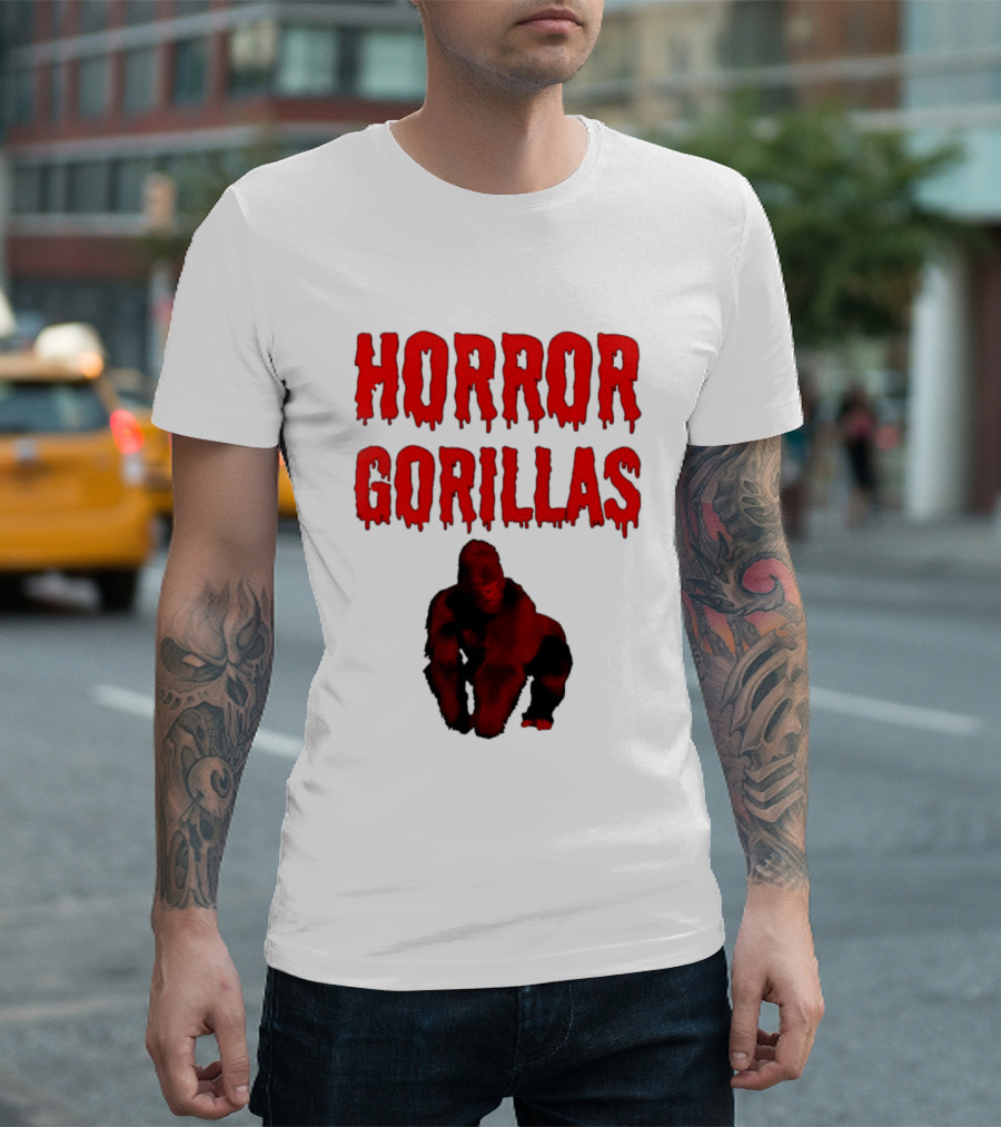 Horror Gorillas Dripping Blood Text And Red Gorilla T-Shirt