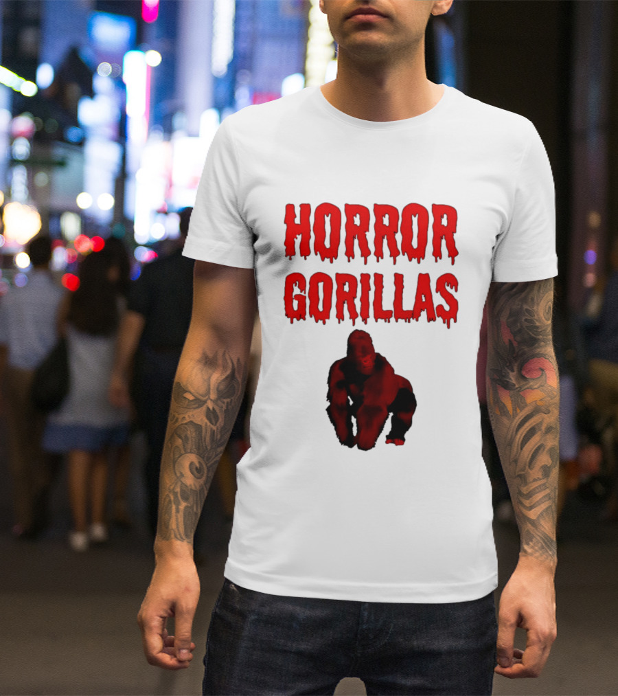 Horror Gorillas Dripping Blood Text And Red Gorilla T-Shirt