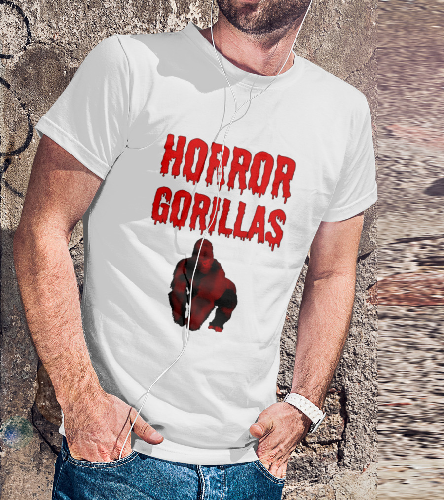 Horror Gorillas Dripping Blood Text And Red Gorilla T-Shirt