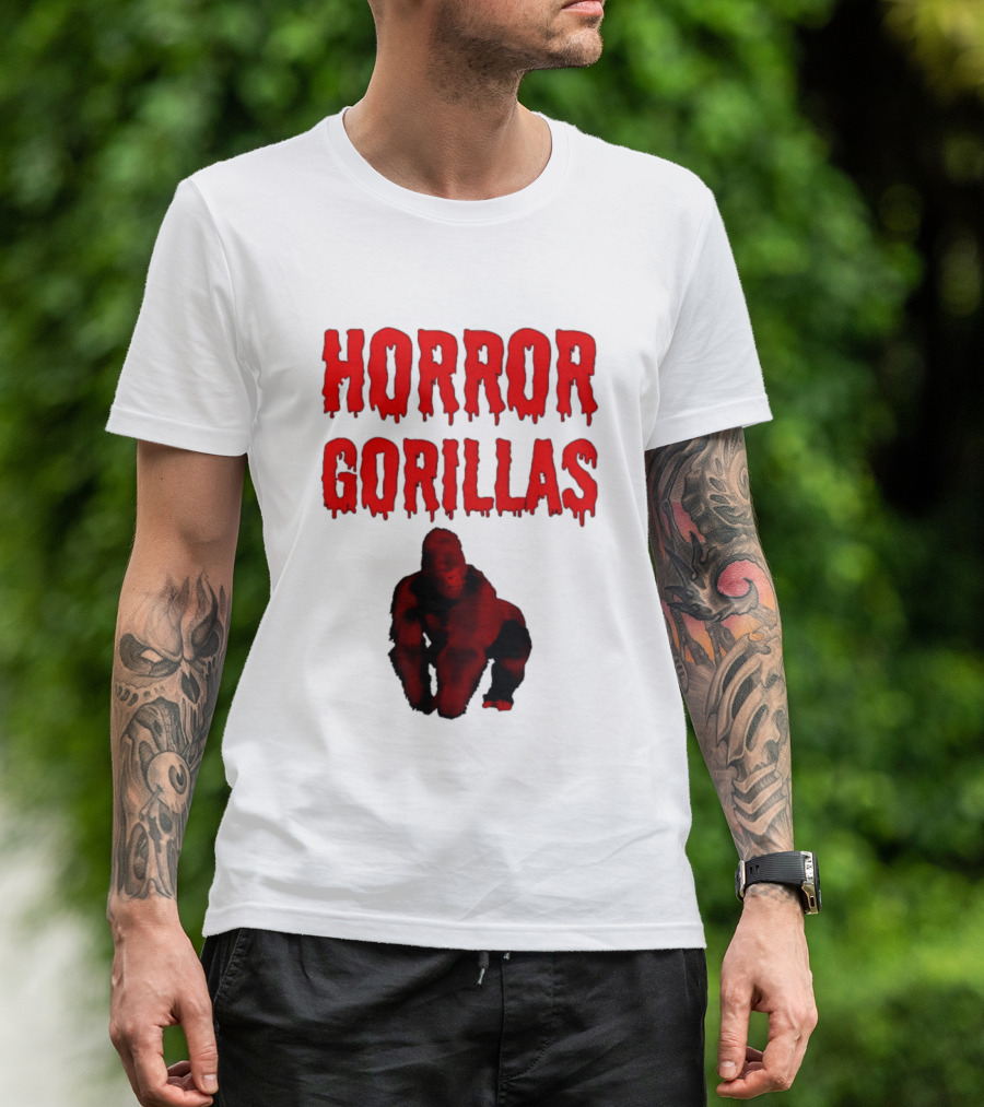 Horror Gorillas Dripping Blood Text And Red Gorilla T-Shirt
