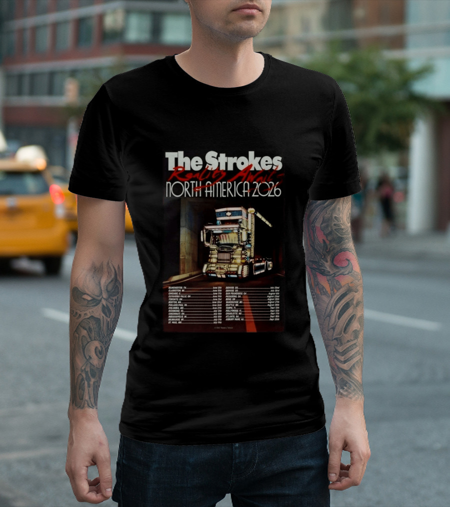 The Strokes Reality Awaits North America 2026 Tour With Concert Dates And American Flag Truck T-Shirt