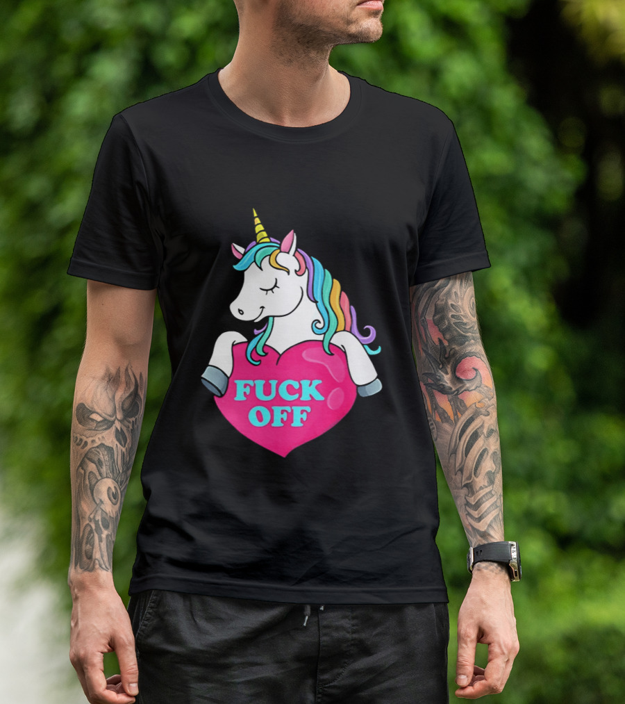 Unicorn Fuck Off Heart Rainbow Mane T-Shirt