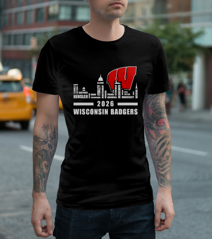 2026 Wisconsin Badgers City Names Skyline Mercer Medford Mosinee Plover Princeton Pulaski Ripon T-Shirt