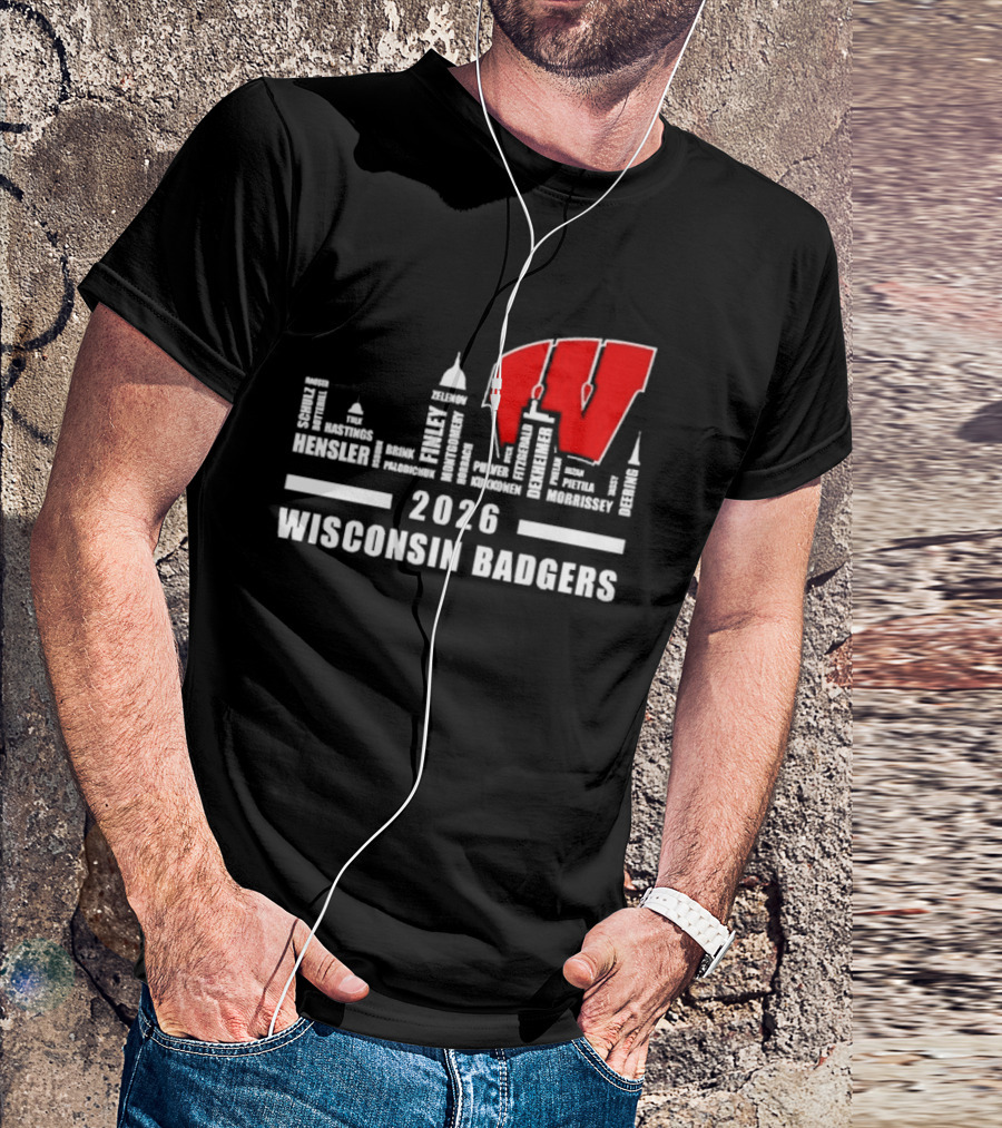 2026 Wisconsin Badgers City Names Skyline Mercer Medford Mosinee Plover Princeton Pulaski Ripon T-Shirt