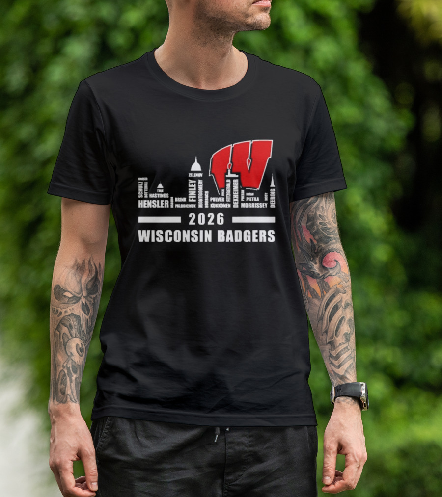 2026 Wisconsin Badgers City Names Skyline Mercer Medford Mosinee Plover Princeton Pulaski Ripon T-Shirt