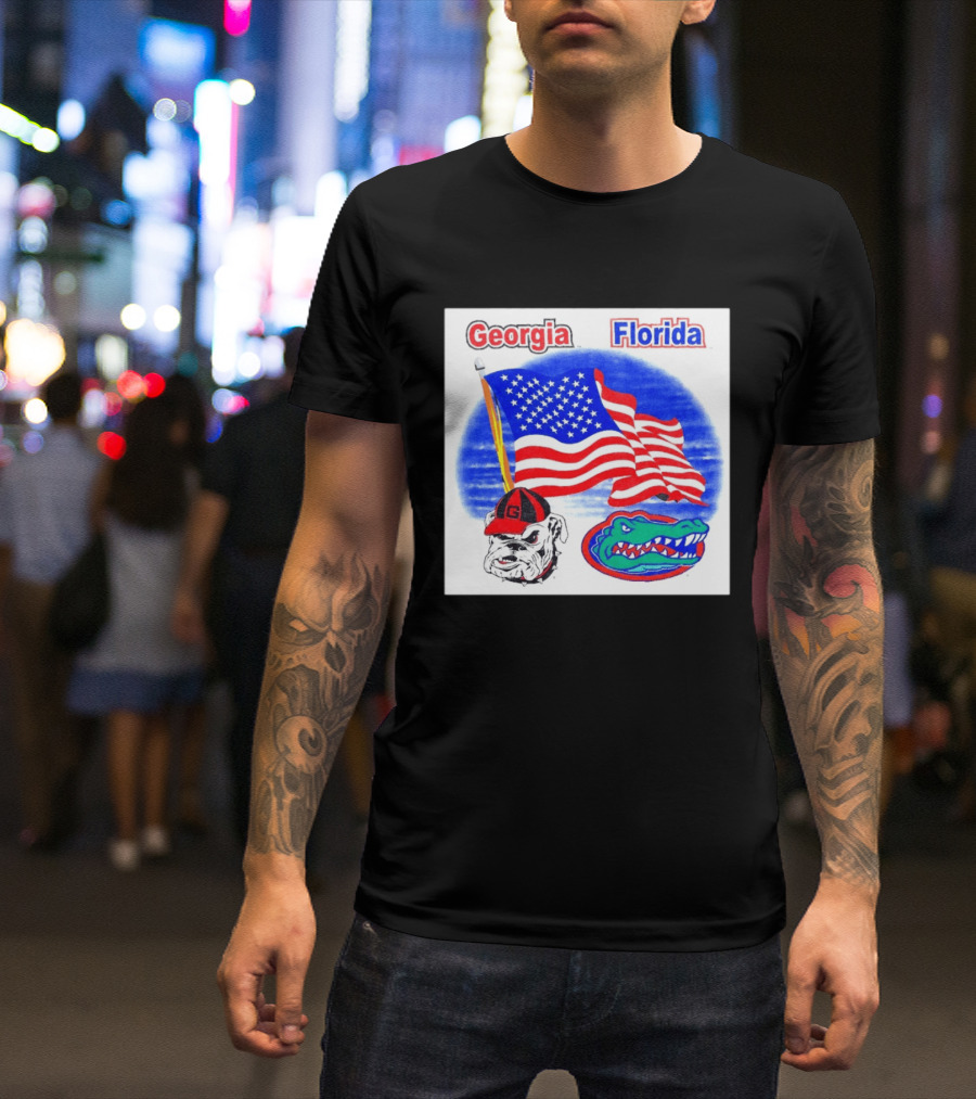 Georgia Vs Florida American Flag Bulldogs Gators Rivalry T-Shirt