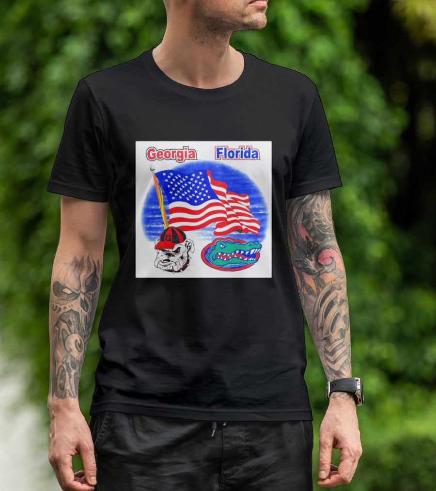 Georgia Vs Florida American Flag Bulldogs Gators Rivalry T-Shirt