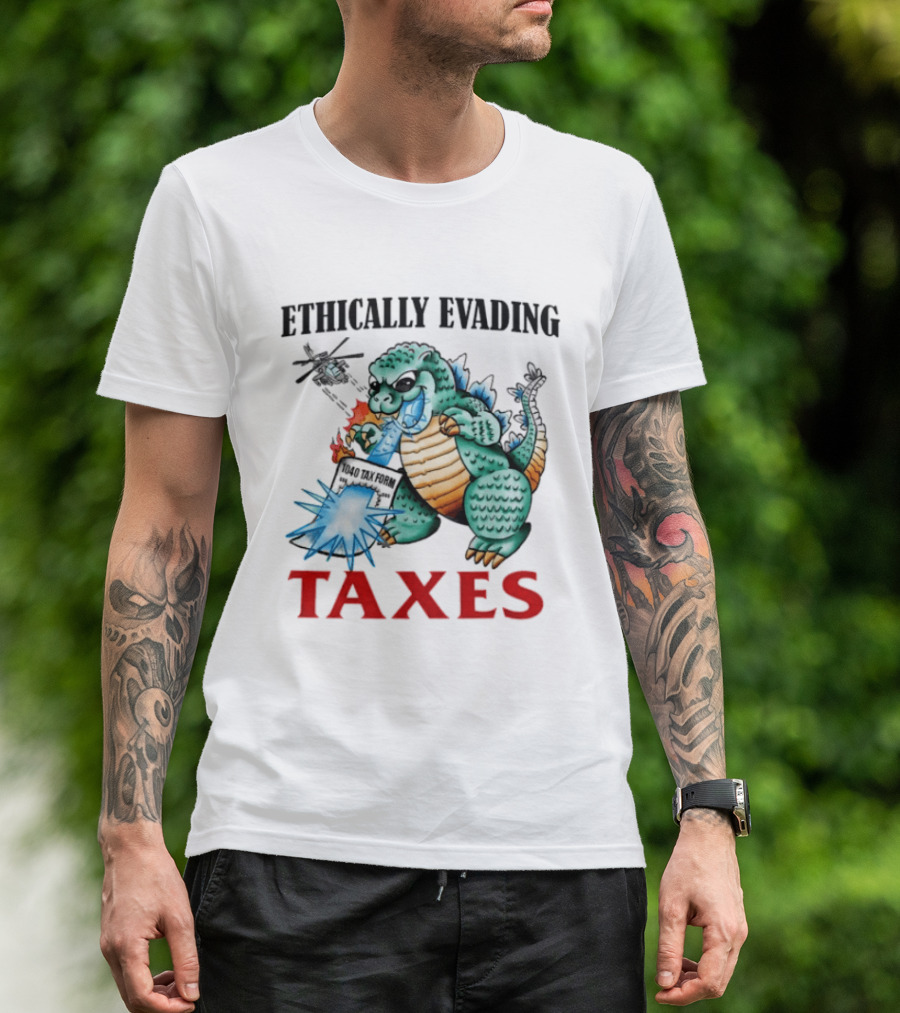 Ethically Evading Taxes Dinosaur Helicopter Ice Cream Sunglasses T-Shirt