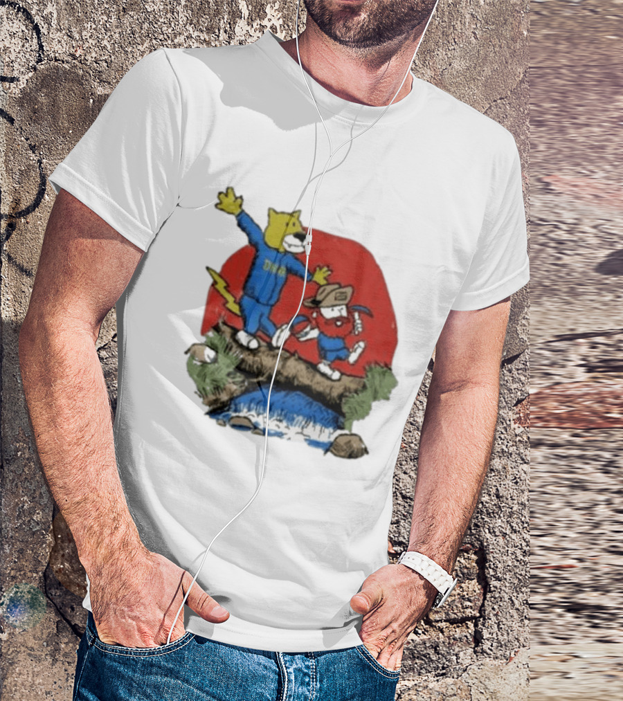 Dnvr Cartoon Friends Bear And Miner Crossing A Bridge T-Shirt