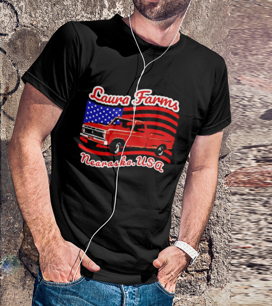 Laura Farms Nebraska USA Vintage Truck American Flag T-Shirt