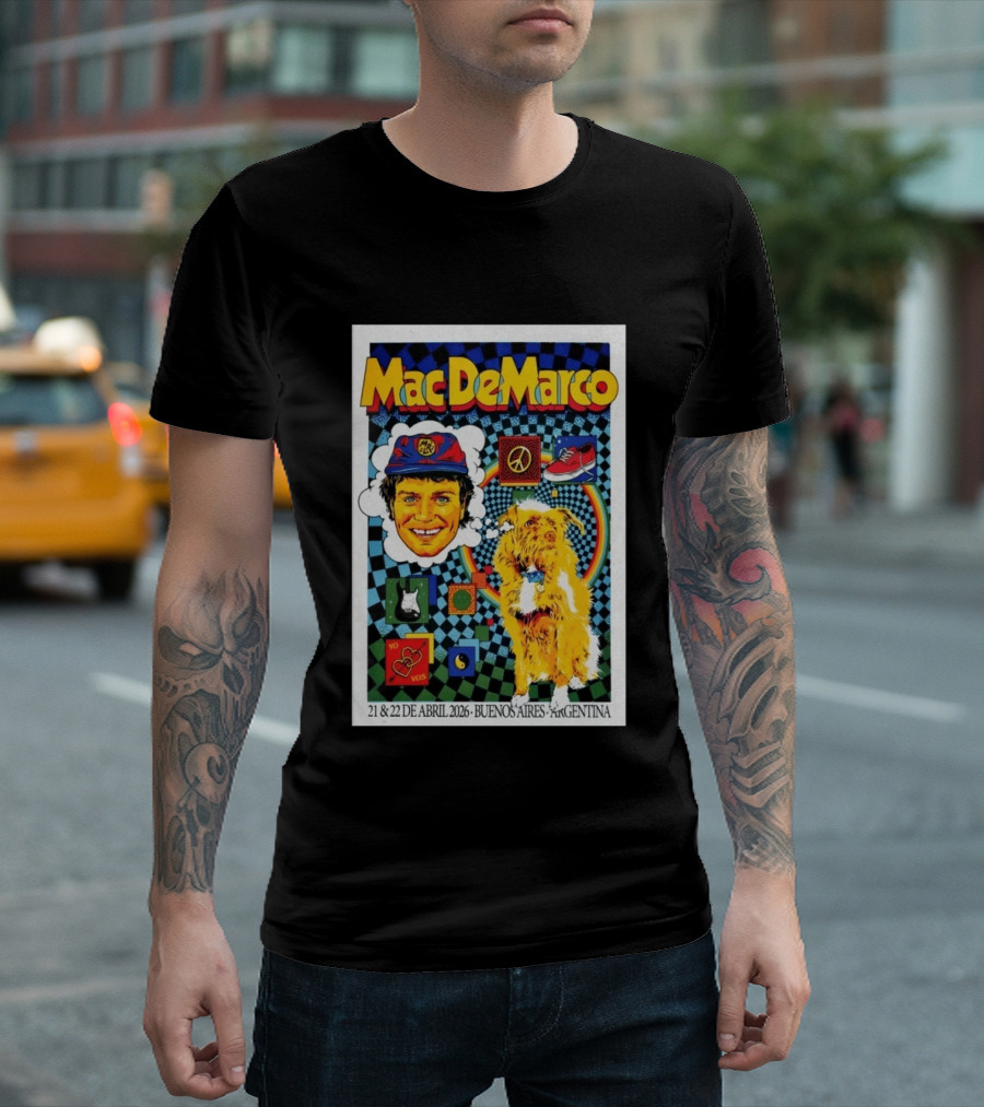 Mac DeMarco 21 22 De Abril 2026 Buenos Aires Argentina Checkerboard Dogg T-Shirt