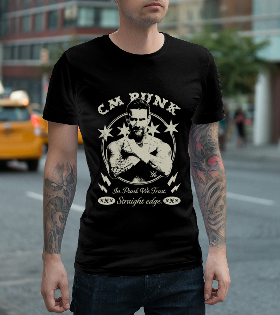 CM Punk In Punk We Trust Straight Edge Stars Lightning Wrestling T-Shirt