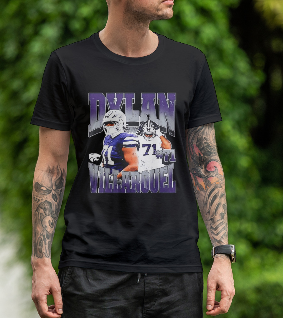 Dylan Villarouel Kansas State Wildcats Football #71 Player T-Shirt