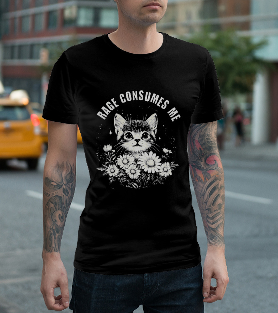 Rage Consumes Me Cat Floral Flowers And Sparkles T-Shirt