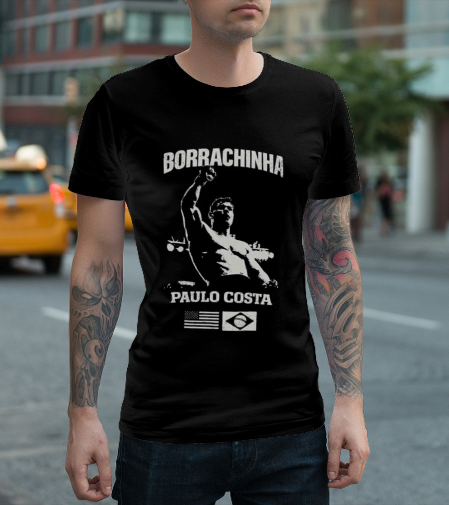 Borrachinha Paulo Costa Raised Arm MMA Fighter Brazil Flag T-Shirt