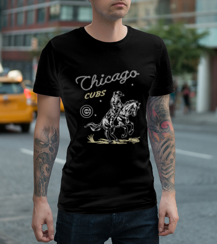 Chicago Cubs Lasso Cowboy Riding Equestrian Drawing T-Shirt