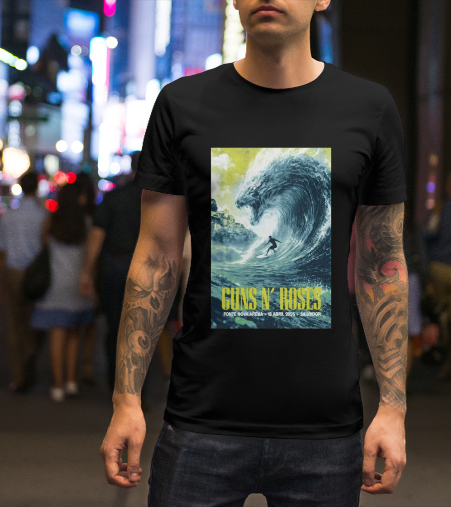 Guns N' Roses Concert April 15 2026 Fonte Nova Arena Salvador Surfer Wave T-Shirt