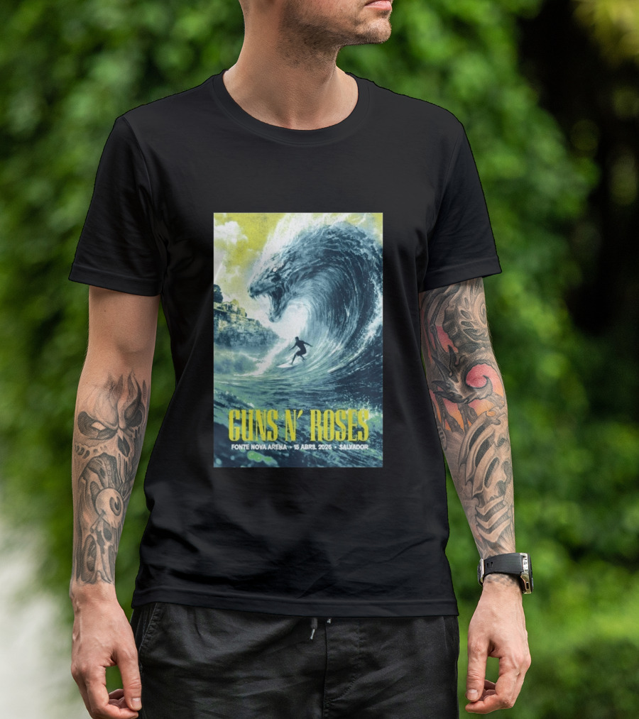 Guns N' Roses Concert April 15 2026 Fonte Nova Arena Salvador Surfer Wave T-Shirt