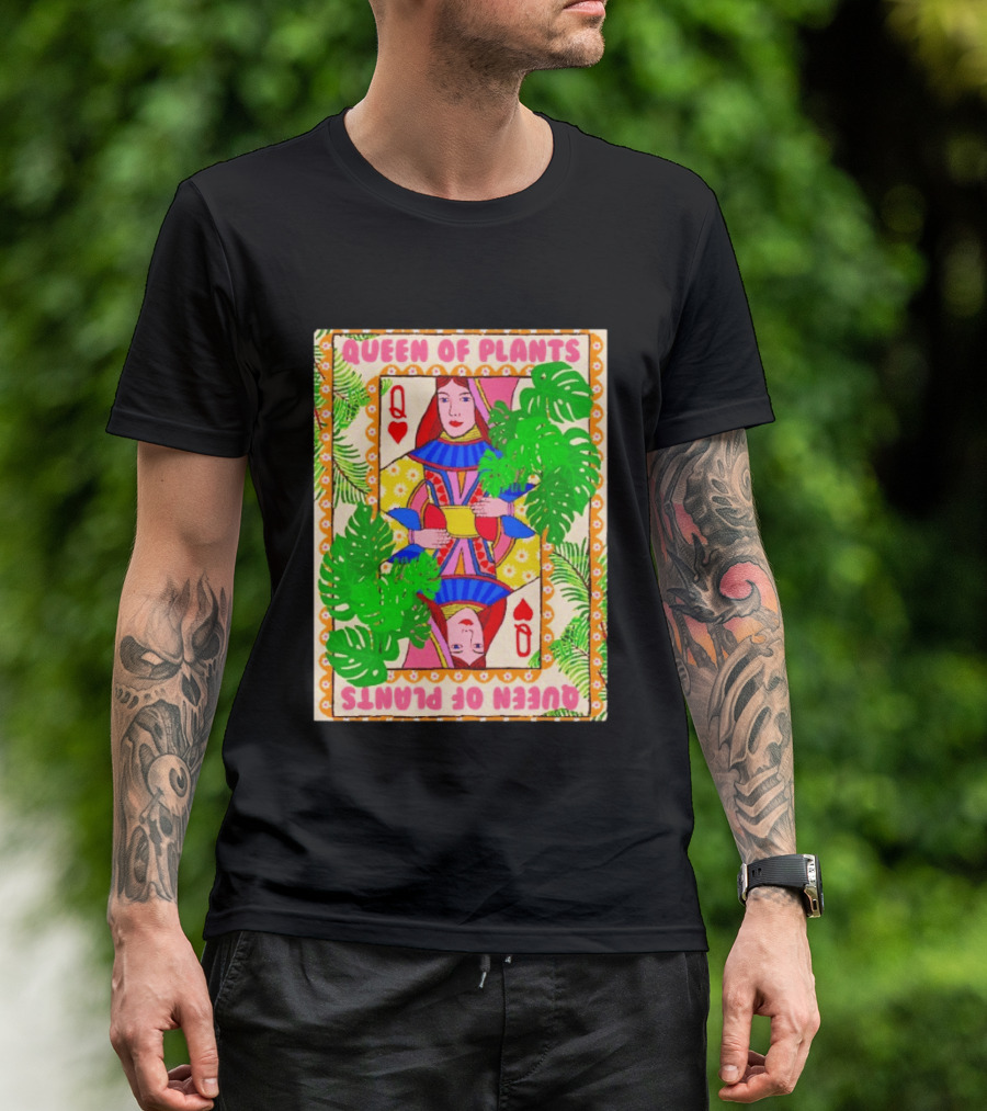 Queen Of Plants Playing Card Monstera Leaves Q Heart T-Shirt