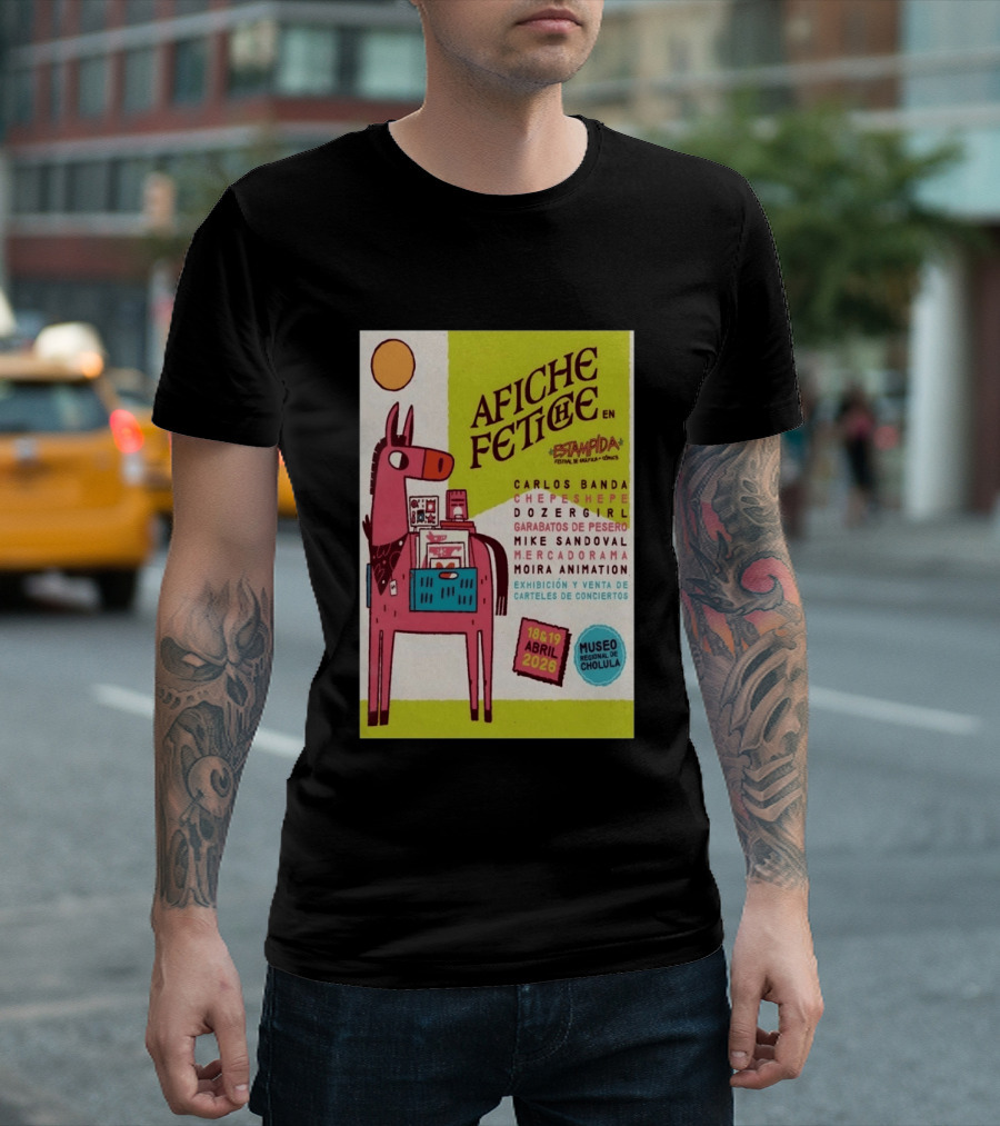 Afiche Fetiche Estampida Festival Gráfica Cómics Cholula Abril 2026 Museo Regional Exhibición Carteles Conciertos T-Shirt