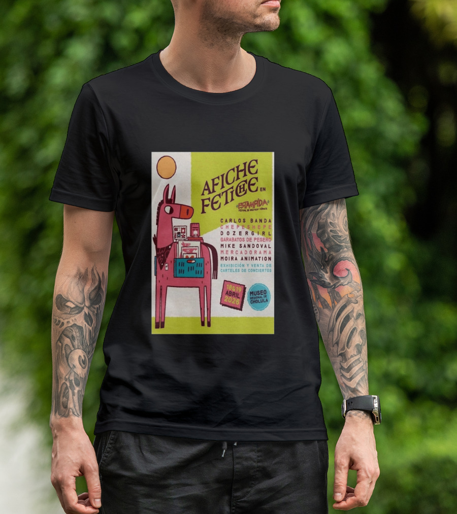 Afiche Fetiche Estampida Festival Gráfica Cómics Cholula Abril 2026 Museo Regional Exhibición Carteles Conciertos T-Shirt