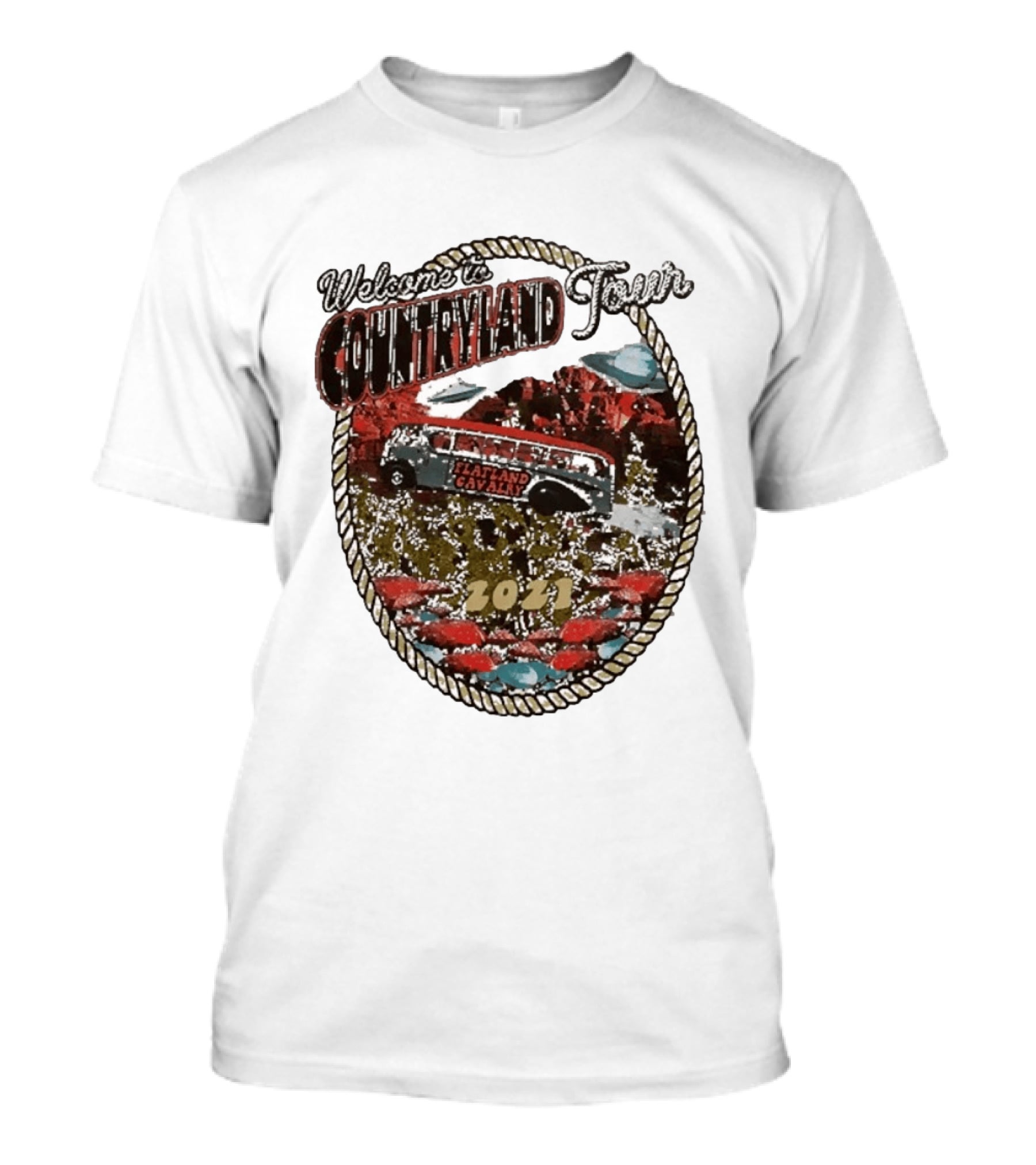 Welcome To Countryland Tour 2021 Flatland Cavalry Bus And Desert Scene T-Shirt