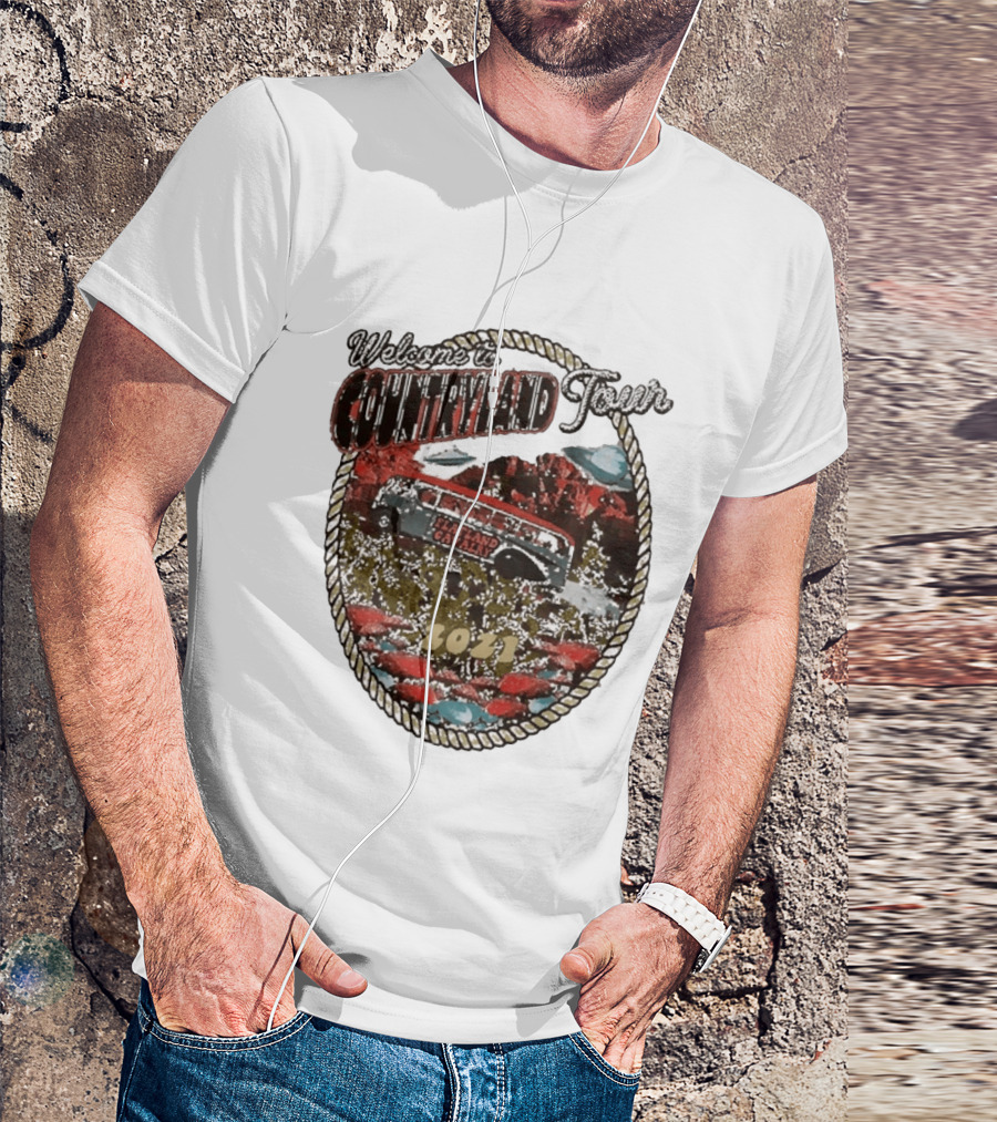 Welcome To Countryland Tour 2021 Flatland Cavalry Bus And Desert Scene T-Shirt