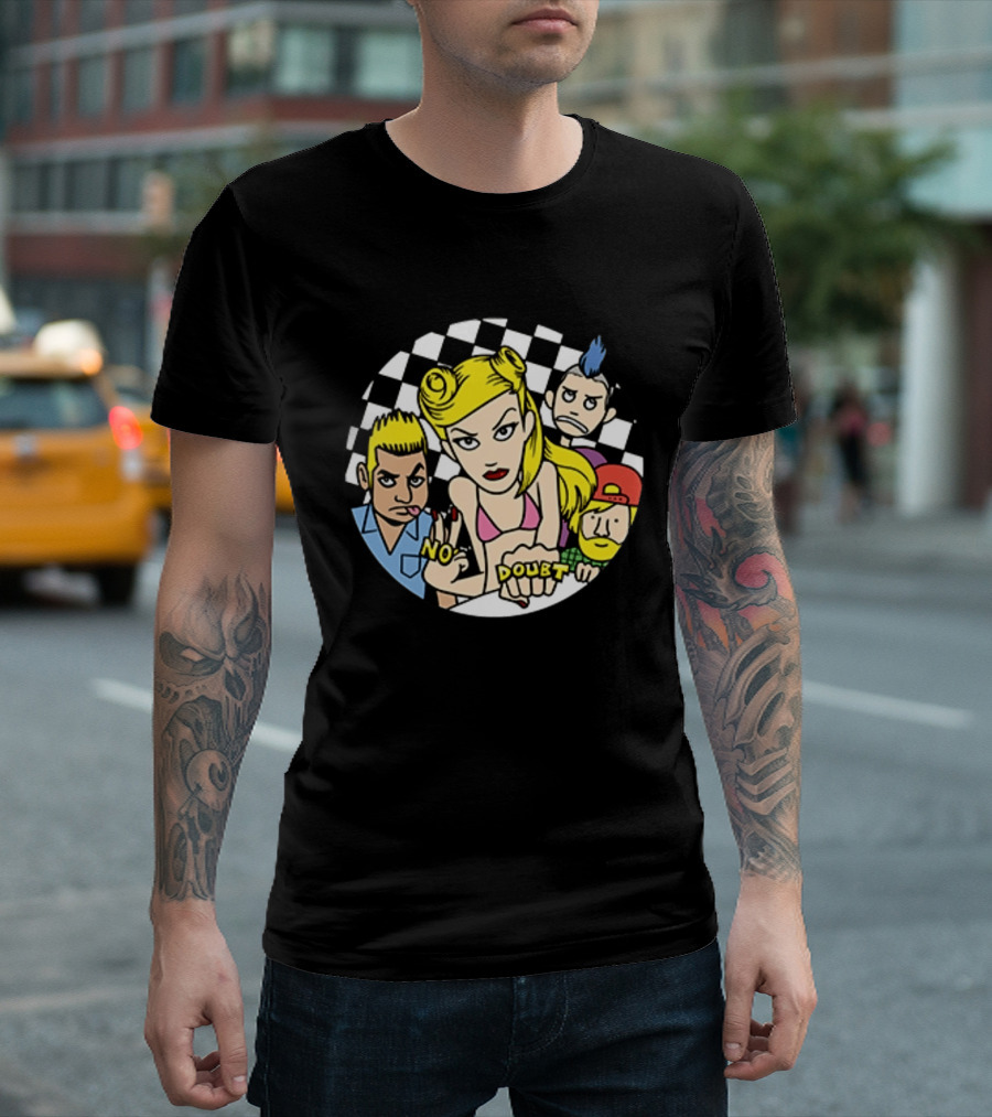 No Doubt Gwen Stefani Cartoon Band Checkered T-Shirt