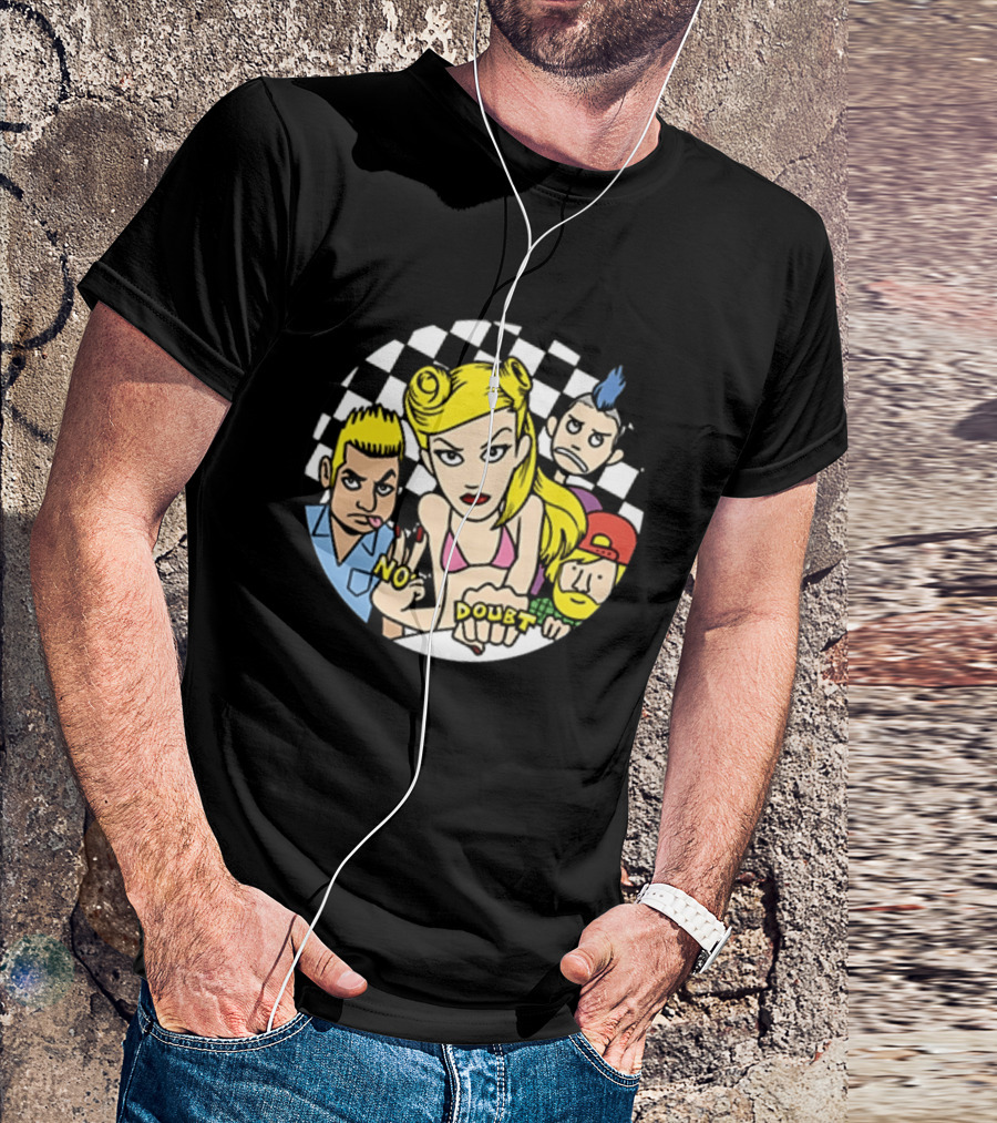 No Doubt Gwen Stefani Cartoon Band Checkered T-Shirt