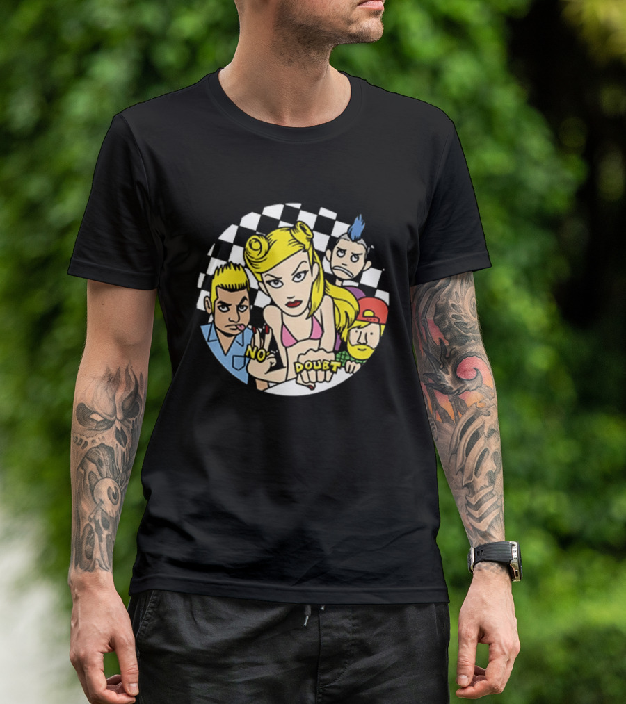 No Doubt Gwen Stefani Cartoon Band Checkered T-Shirt