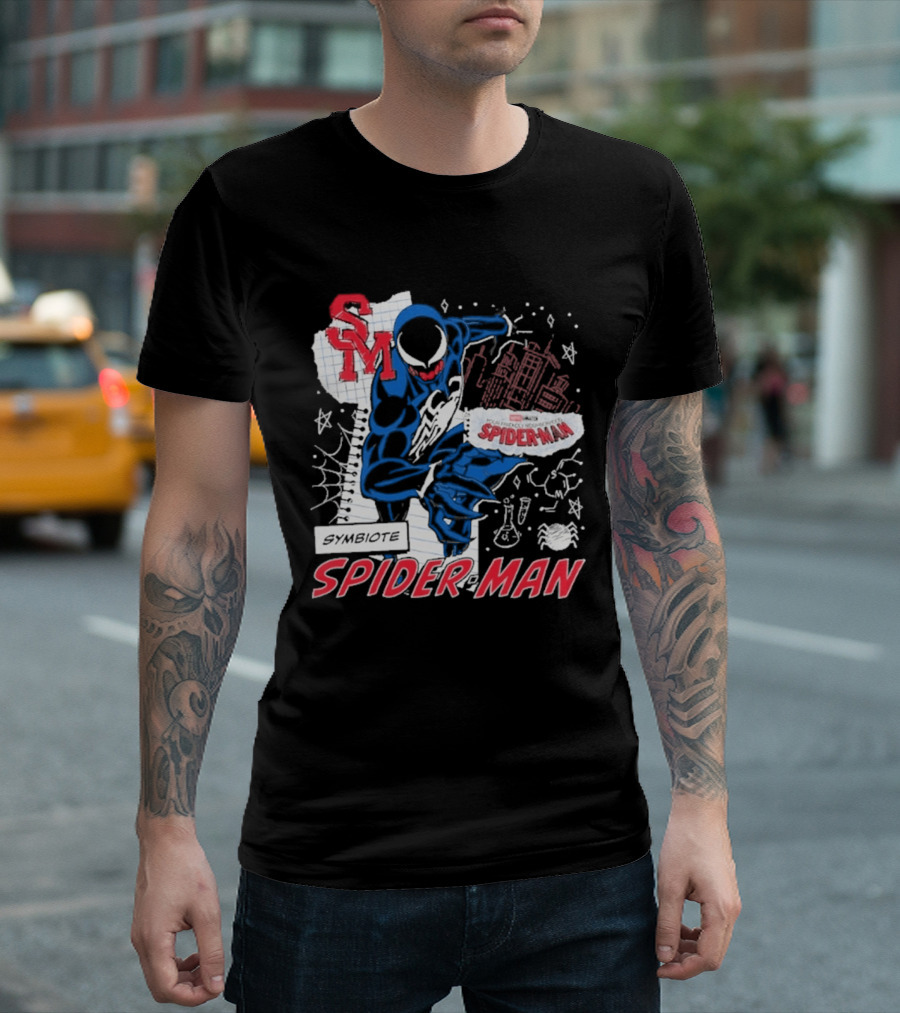 Marvel Symbiote Spider Man Sketch SM Spiderman In City Scene T-Shirt