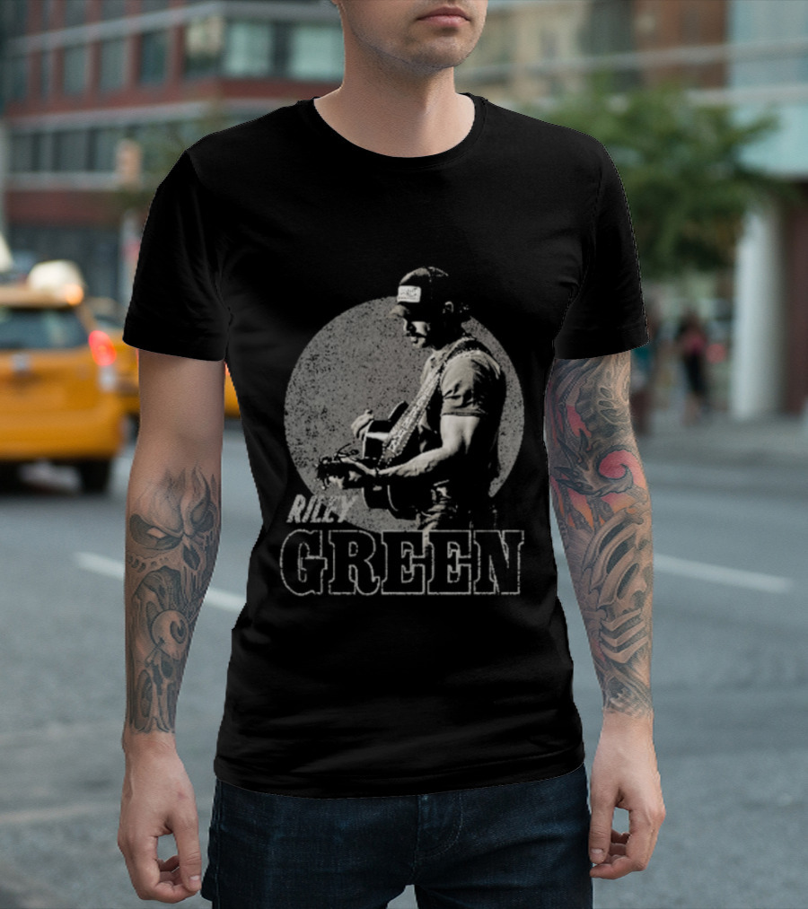 Riley Green Musician Strumming Guitar With Green T-Shirt