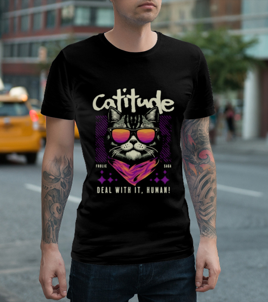 Cattitude Cool Cat Sunglasses Deal With It Human T-Shirt