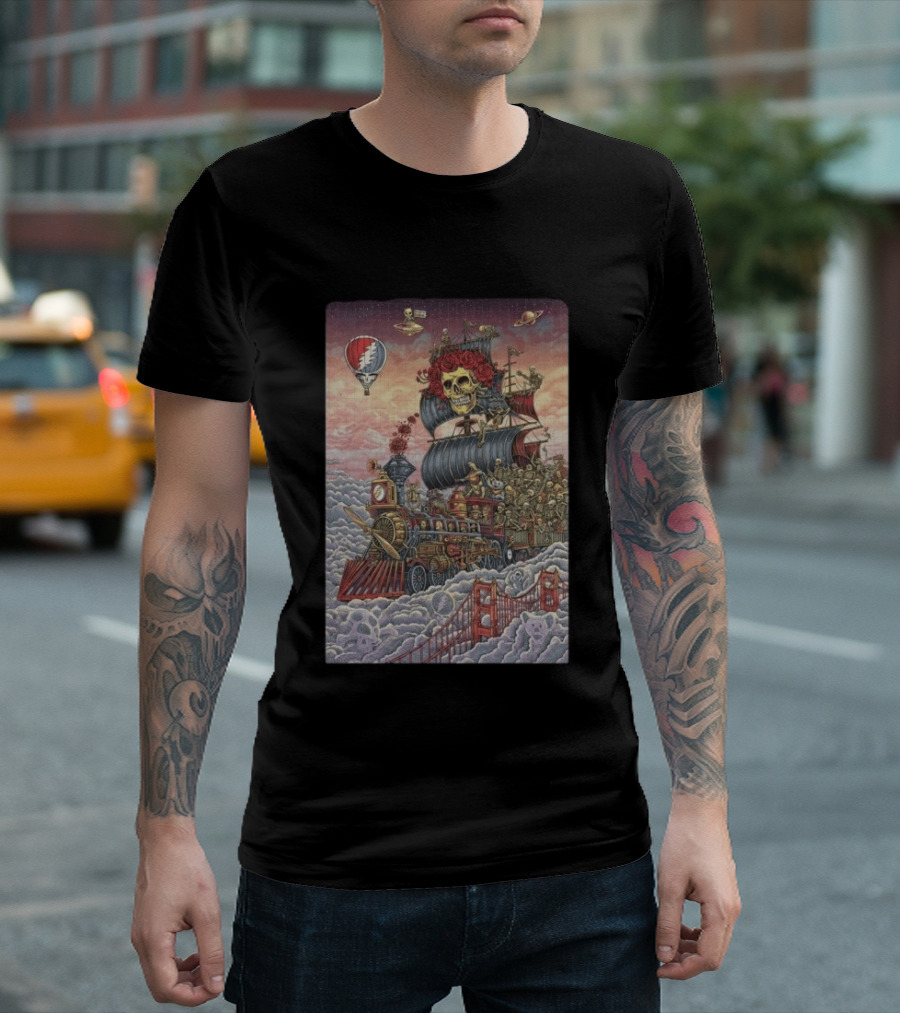 Dead And Company Emek Trip Of Fools Skull Train And Roses In Clouds T-Shirt