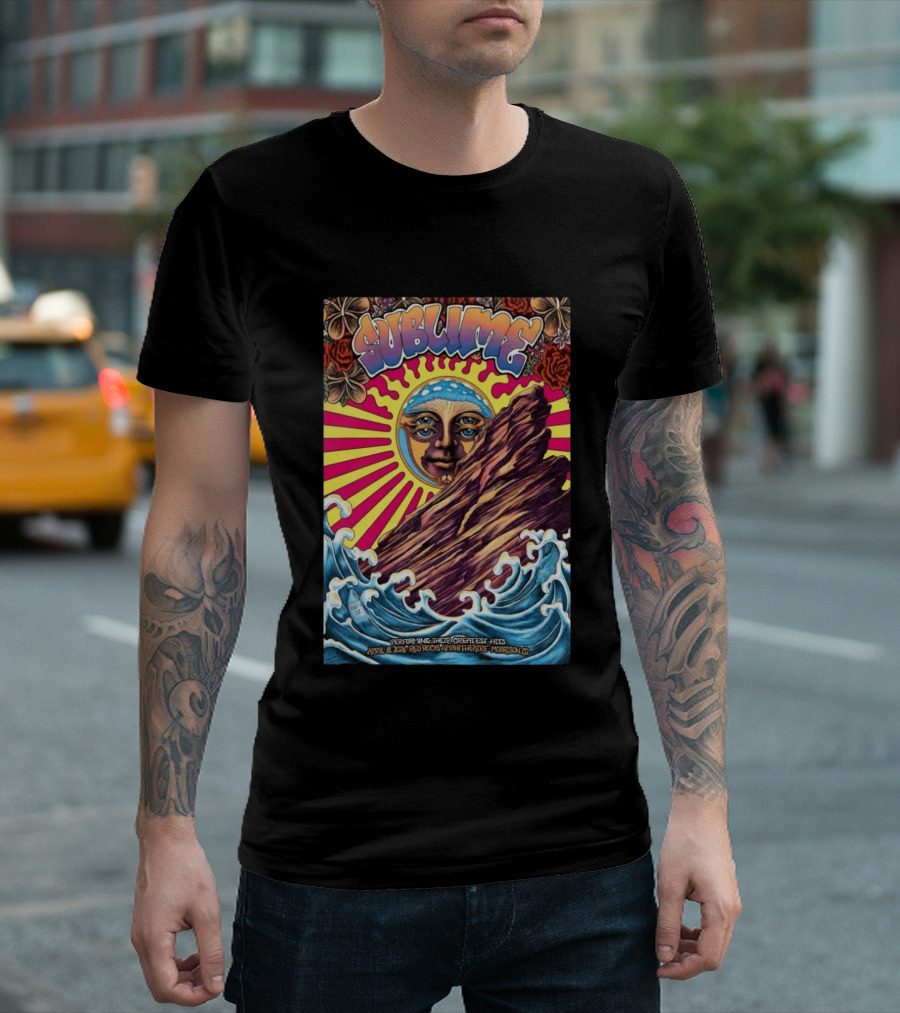 Sublime April 18 2026 Red Rocks Amphitheatre Morrison CO Performing Their Greatest Hits Sun Ocean Waves T-Shirt
