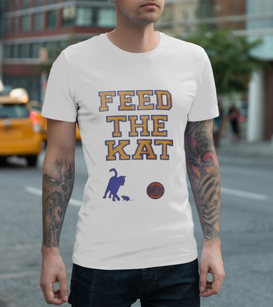 Feed The Kat Knicks Logo Basketball Cat T-Shirt
