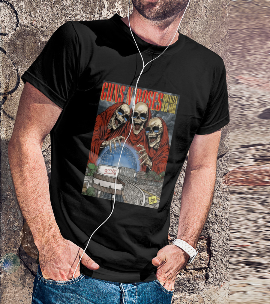 Guns N' Roses Fortaleza 18 De Abril Skeleton Red Hooded Figures Concert T-Shirt