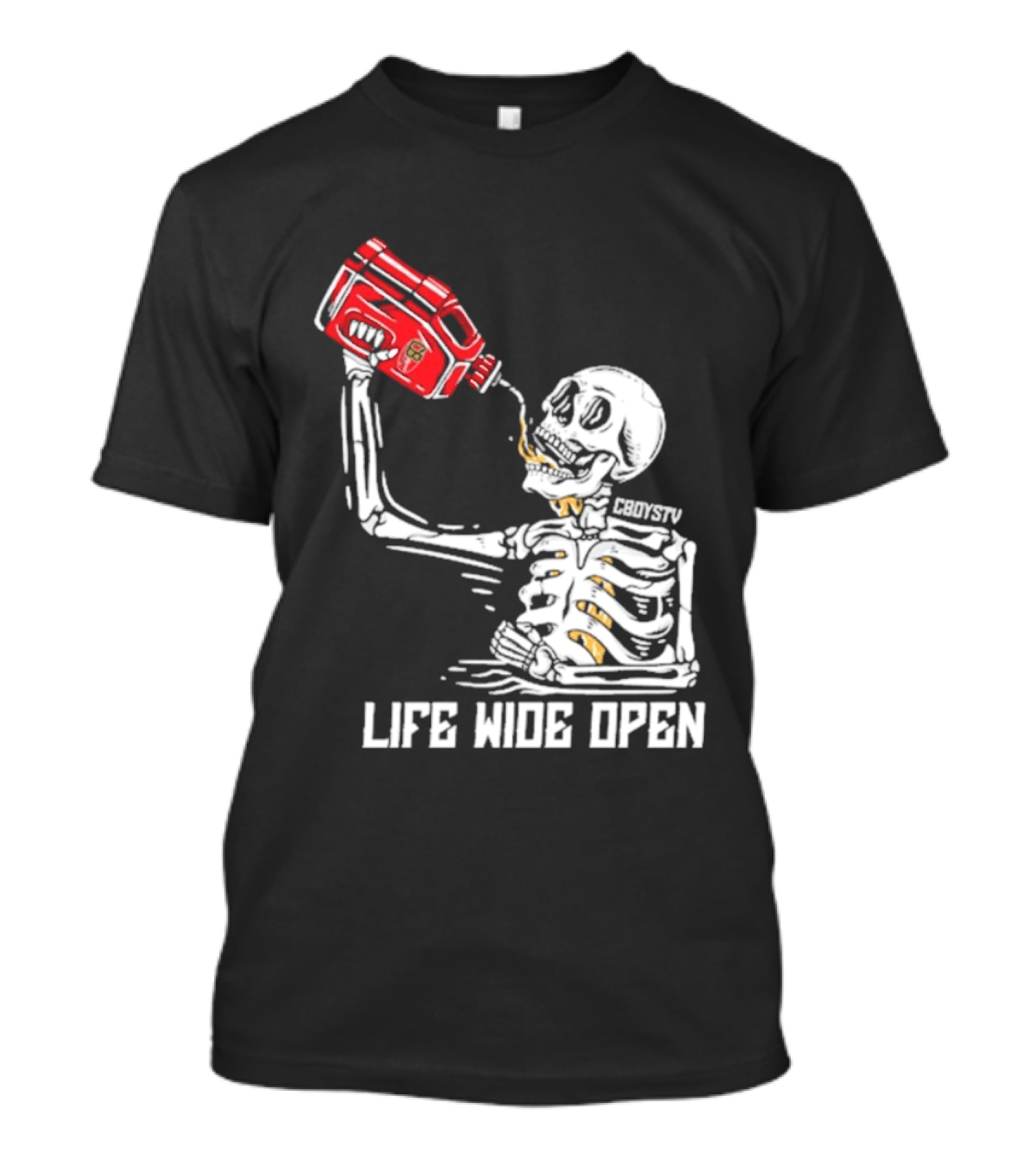 Cboystv Life Wide Open Skeleton Drinking Soul Fuel T-Shirt