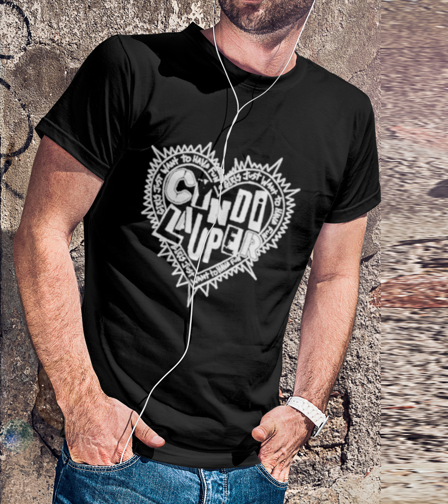 Cyndi Lauper Faded Black Punk Heart Spiked Lettering T-Shirt