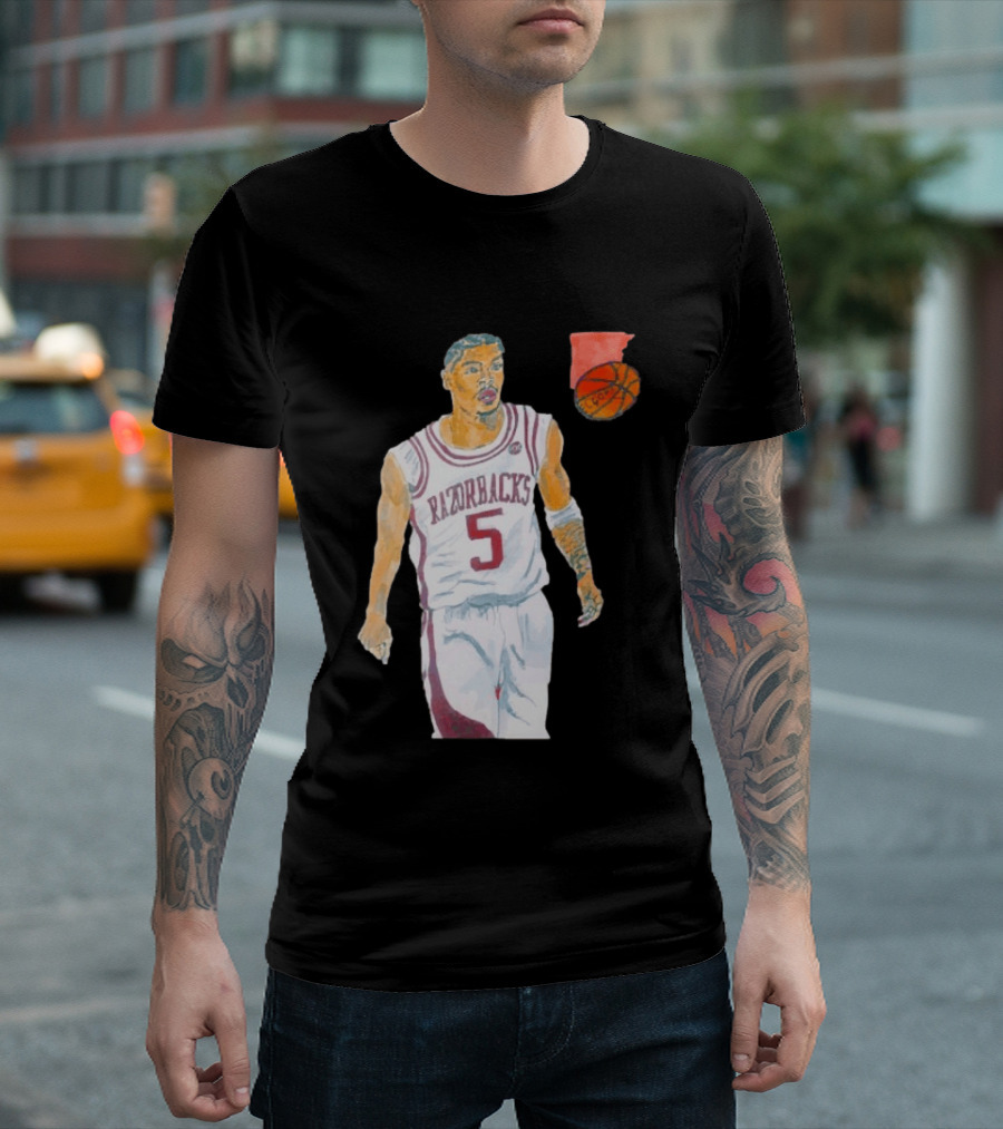 Arkansas Razorbacks Basketball Darius Acuff Jr. Caricature Player Number 5 T-Shirt