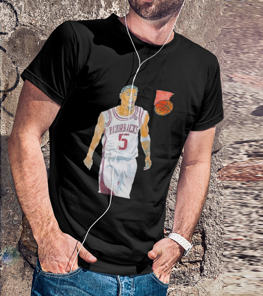 Arkansas Razorbacks Basketball Darius Acuff Jr. Caricature Player Number 5 T-Shirt
