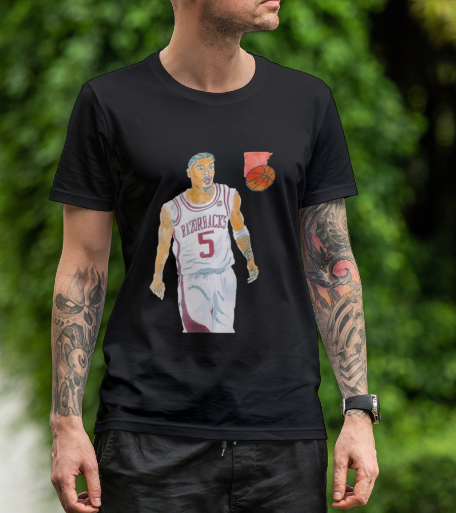Arkansas Razorbacks Basketball Darius Acuff Jr. Caricature Player Number 5 T-Shirt