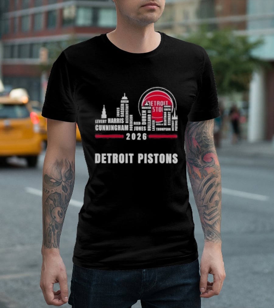 Detroit Pistons 2026 City Skyline Greatest Of All Time Players T-Shirt